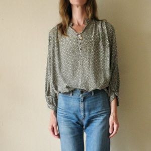 Mayle black floral print silk blouse m